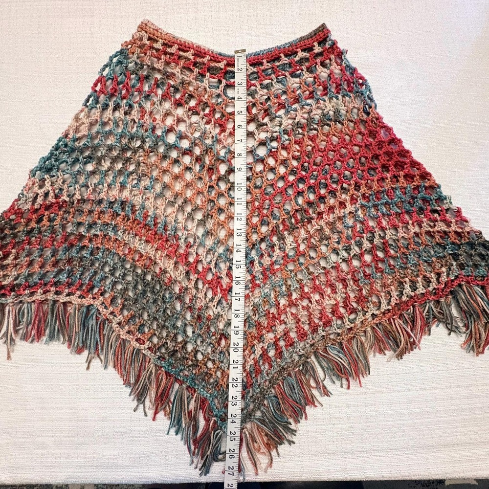 Handmade Crochet Poncho with Fringe | Boho Multicolor Poncho | One of a Kind - Picture 12 of 16